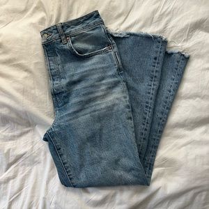 Free People Crop Flare Jeans with Frayed Bottom